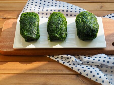 Fresh sea seaweed green laverの写真素材
