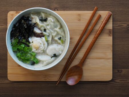 Korean traditional food Sliced ??Rice Cake Soup, Tteok and dumpling soupの写真素材