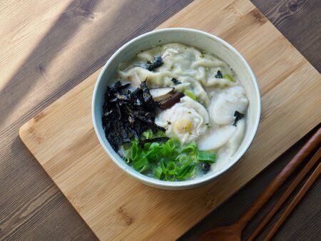 Korean traditional food Sliced ??Rice Cake Soup, Tteok and dumpling soupの写真素材