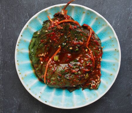 Korean food, Pickled Perilla Leaves, Sesame leaf soy sauceの写真素材