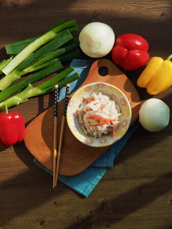 Crab meat and fresh organic vegetablesの写真素材