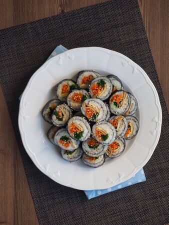 Korean food Vegetable Kimbab in Porcelain Bowlの写真素材