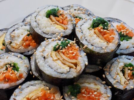 Korean food Vegetable Kimbab in Porcelain Bowlの写真素材
