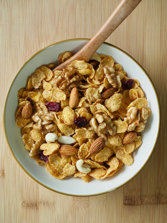 Spoon with cereal and nut mix