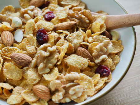 Spoon with cereal and nut mix