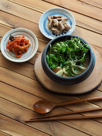 Korean food Shepherd's purse Soybean Paste Soupの写真素材