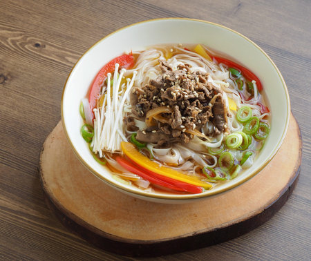 Asian Food beef Rice Noodles Soup