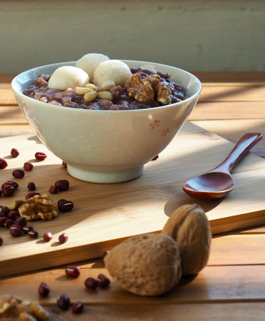 Korean food Red bean porridge and Walnut