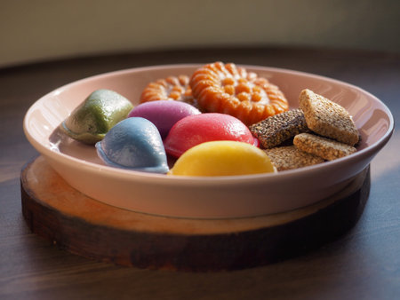 Korean food Songpyeon, half-moon-shaped rice cake, Sweet Rice Puffs, Honey Cookie