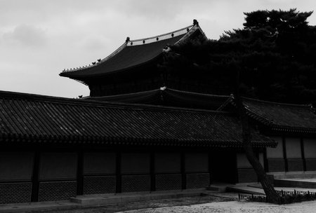 Korea's Traditional Palace Changdeok Palace, Black and white photoのeditorial素材