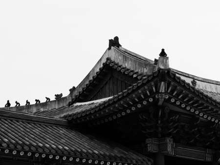 Korea's Traditional Palace Changdeok Palace, Black and white photoのeditorial素材