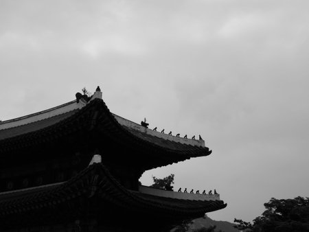 Korea's Traditional Palace Changdeok Palace, Black and white photoのeditorial素材