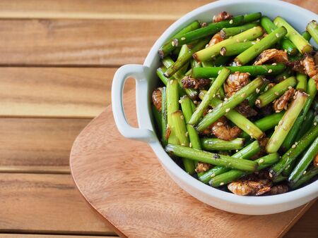 Korean food Fried garlic stalk shrimpの写真素材