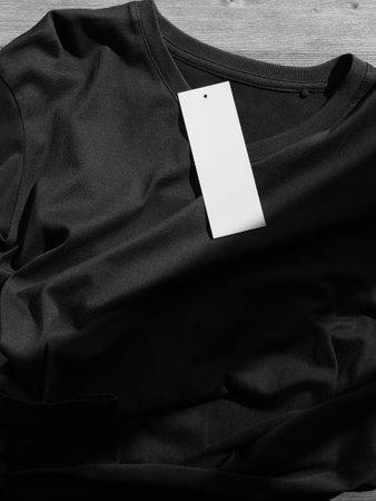 Black V-neck Short Sleeve T-shirt and clothing label