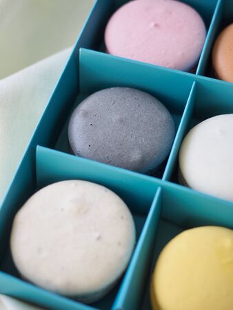 Colorful macaroons in different colors, Gift boxの写真素材
