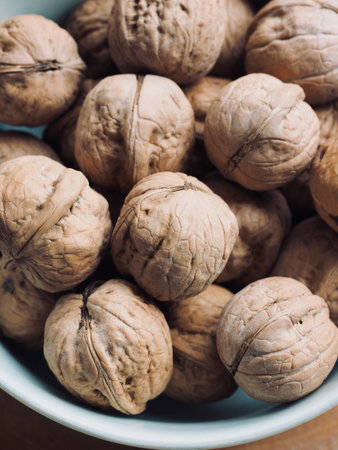 Organic Walnuts in Porcelain Bowl