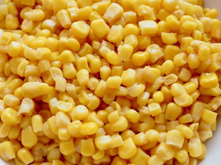 Sweet corn in a ceramic bowlの写真素材