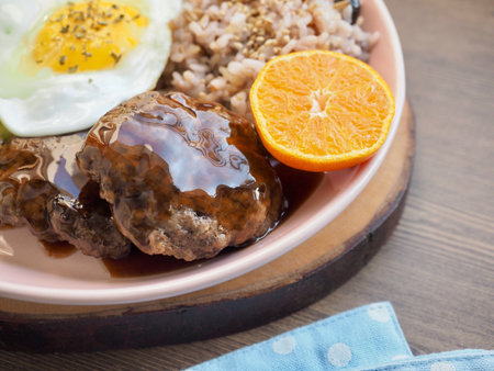 Beef Hamburger steak, broccoli, Stir-fry vegetables