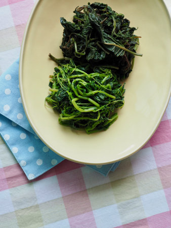 Korean side dishes Spinach seasoned and Seasoned Pigweedの写真素材
