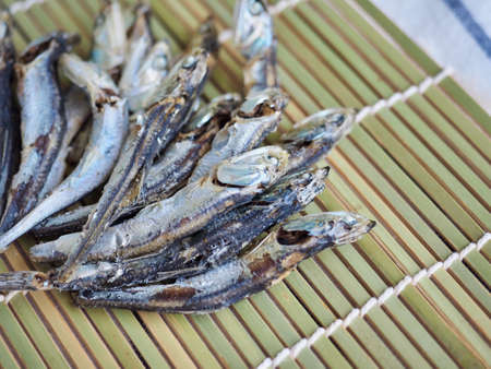 Dried anchovy background, food ingredientの写真素材