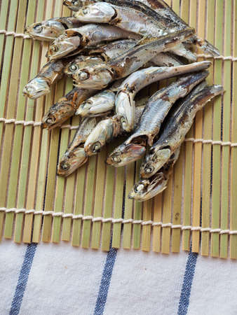 Dried anchovy background, food ingredientの写真素材