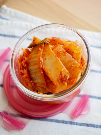Korean traditional food, Stir-fried kimchi in a glass container