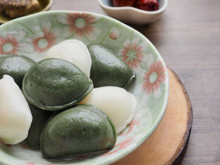 Korean food Songpyeon, half-moon-shaped rice cake, Sweet Rice Puffs, Jujubeの写真素材