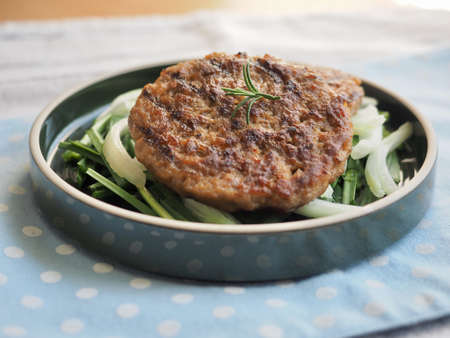 Beef hamburger steak and vegetablesの写真素材