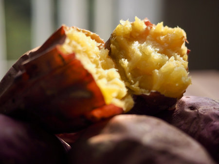 Organic root crops Roasted sweet potatoes