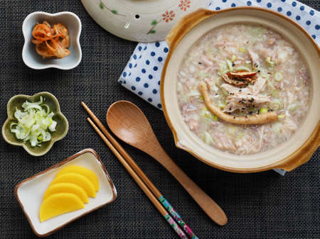 Korean food Chicken Rice Porridge, Ginseng dak jukの写真素材