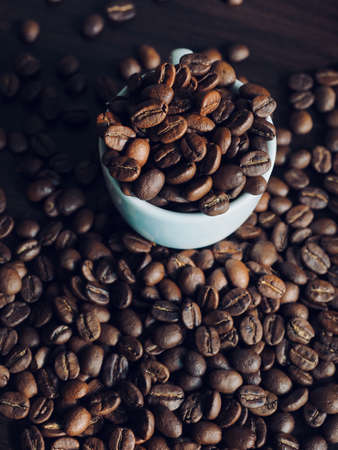 White espresso cup and roast coffee beansの写真素材