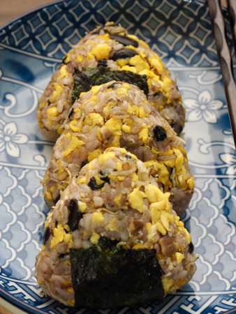 Asian food Triangle rice ball, onigiri