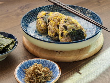 Asian food Triangle rice ball, onigiri