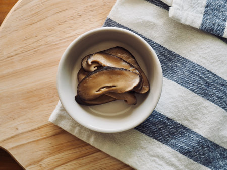 Korean traditional food simmered in soy sauce of shiitake mushroomsの写真素材