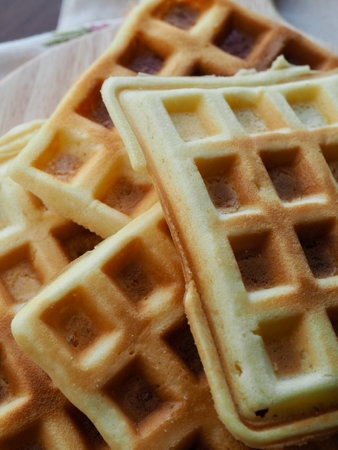 Square shape waffle background, foodの写真素材