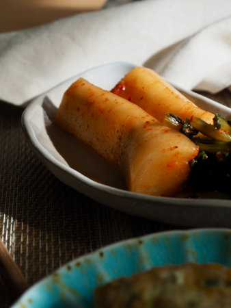 Korean traditional food Fresh radish kimchiの写真素材