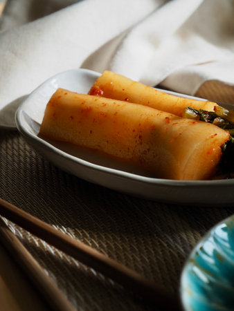 Korean traditional food Fresh radish kimchiの写真素材