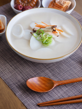 Korean traditional food rice cake soup, tteokgukの写真素材