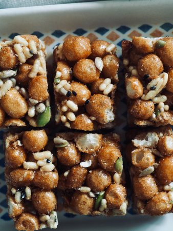 Korean traditional snacks Sweet Rice Puffs, Gangjeongの写真素材