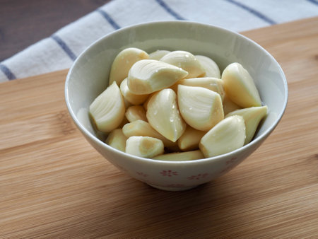 Fresh organic vegetable garlic, food ingredientの写真素材