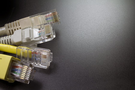 a macro several RJ45 network connector on black background