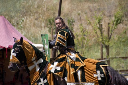 medieval knight on his horse gallopingのeditorial素材