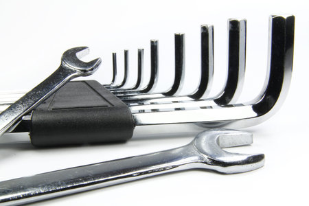 chrome wrenches on white background and allen