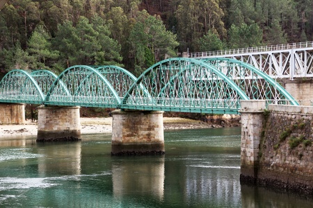 Details of bridge over riverの写真素材
