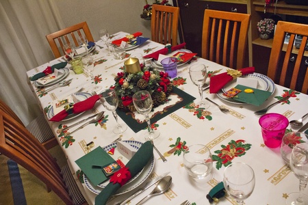 table prepared for Christmas dinnerのeditorial素材