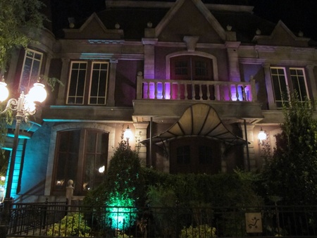 old house at night with colored lights of colorsのeditorial素材