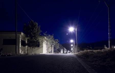 a village street at nightの写真素材