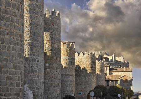old wall surrounding the city Avila, Spainのeditorial素材