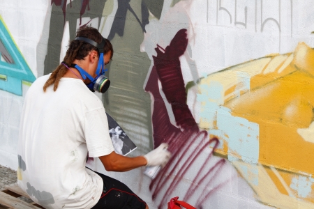 Madrid, SPAIN Sep 18 - graffiti artists work on their creations to the public during the festival - Graffiti and Dance first international festival, Aqui huele a pintura ,Spain September 2012のeditorial素材