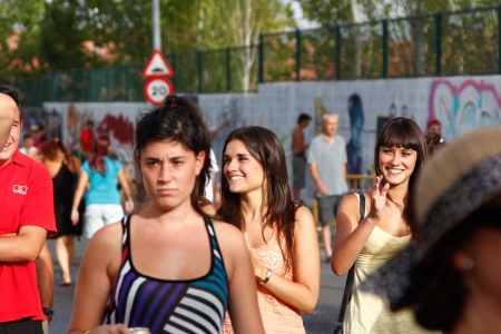 Madrid, SPAIN Sep 18 - pretty girls and boys with summer dresses attending the various activities offered this great festival - Graffiti and Dance first international festival, Aqui huele a pintura ,Spain September 2012のeditorial素材